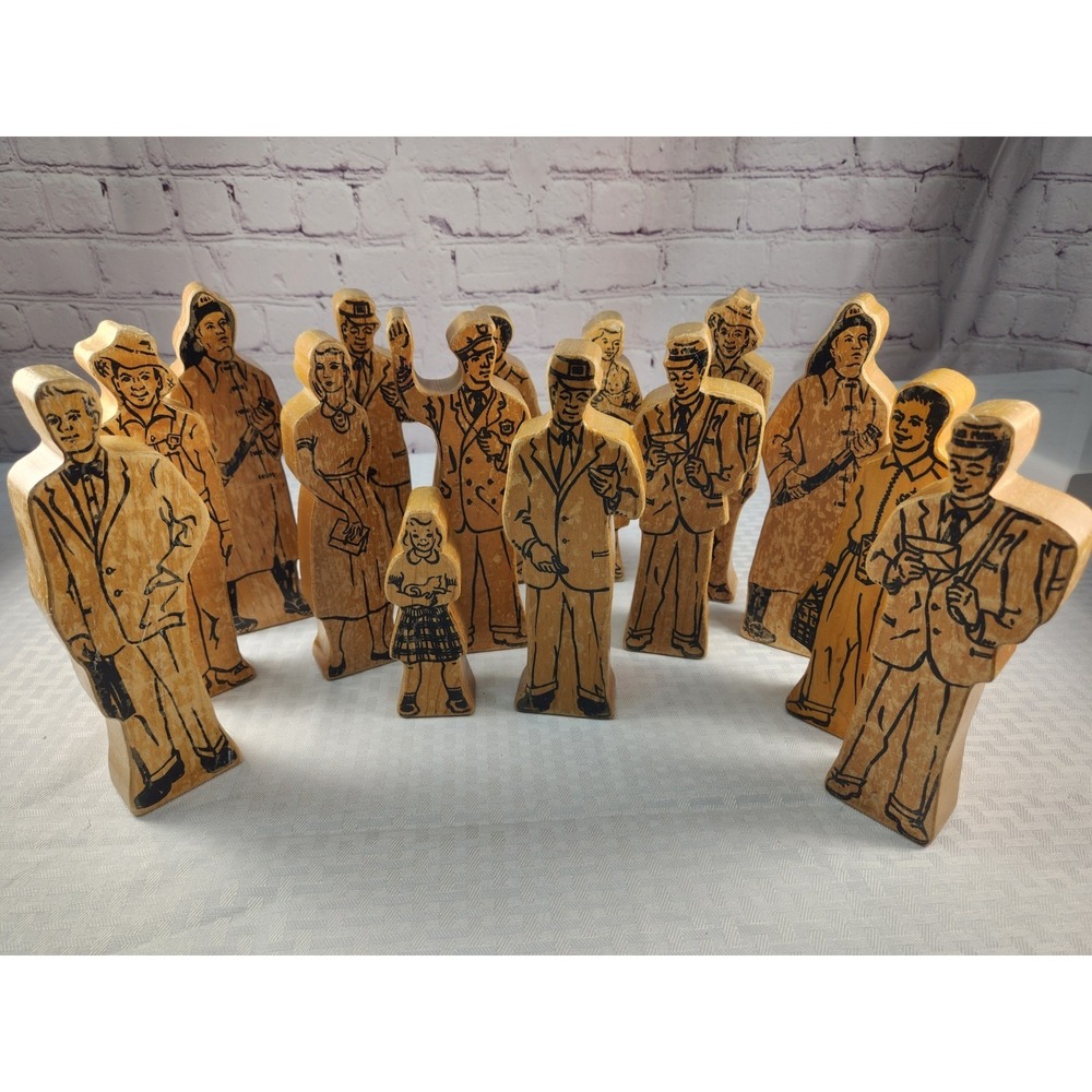1950s Community Playthings Wood Blocks Set of 15 Vintage Village People Fireman